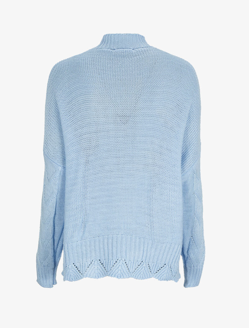 Pull loose en maille tressée à col montant - Bleu ciel - 2