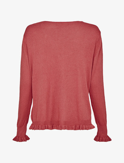 Pull à manches et bords volantés - Rose foncé - 2