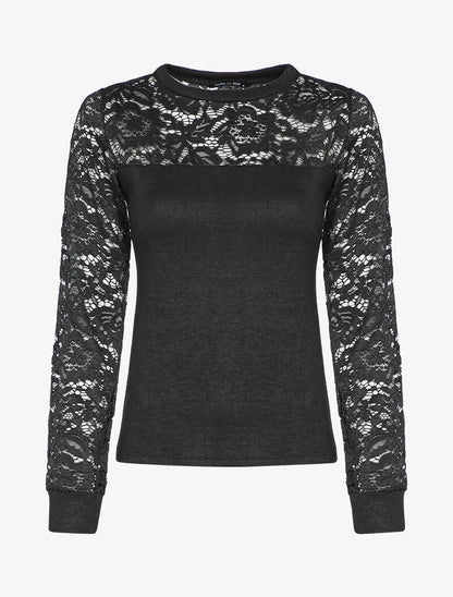 Pull fin avec dentelle - Noir - 4
