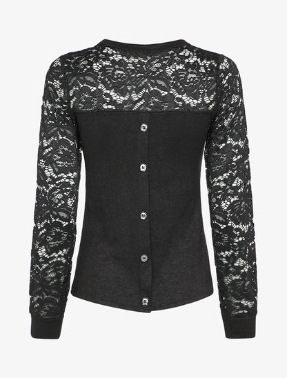 Pull fin avec dentelle - Noir - 2