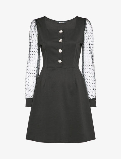 Robe patineuse à manches ajourées - Noir - 4