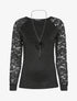 Pull à manches raglan en dentelle - Noir - 1
