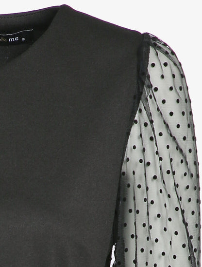 Robe droite à manches ajourées - Noir - 4