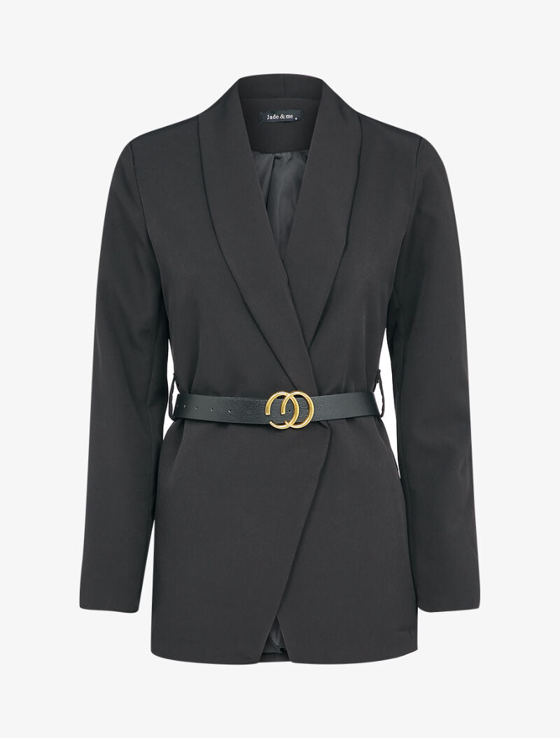 Blazer à col tailleur et pans biseautés - Noir - 3