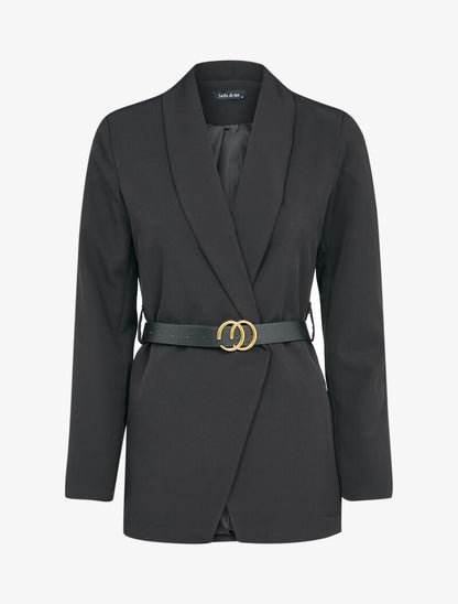Blazer à col tailleur et pans biseautés - Noir - 3