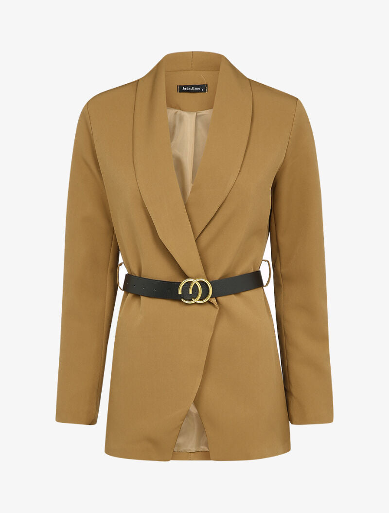 Blazer à col tailleur et pans biseautés - Camel - 3