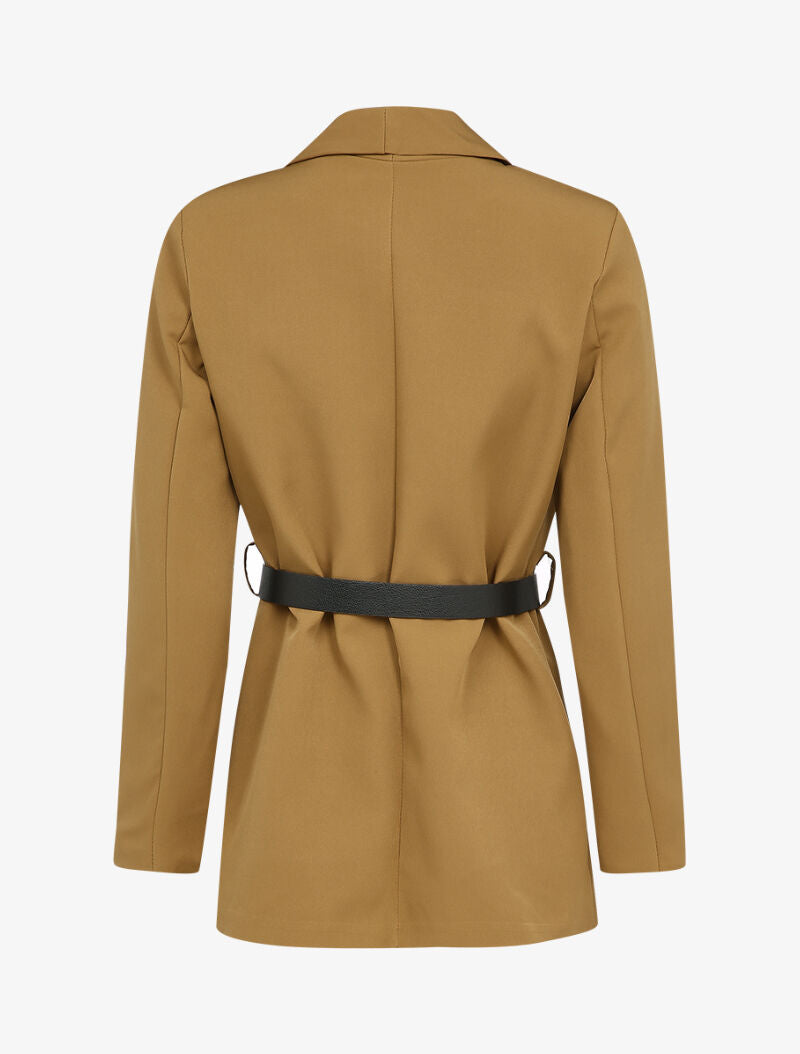 Blazer à col tailleur et pans biseautés - Camel - 2