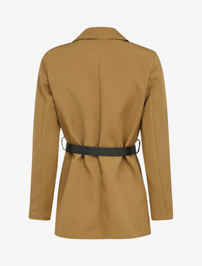 Blazer à col tailleur et pans biseautés - Camel - 2