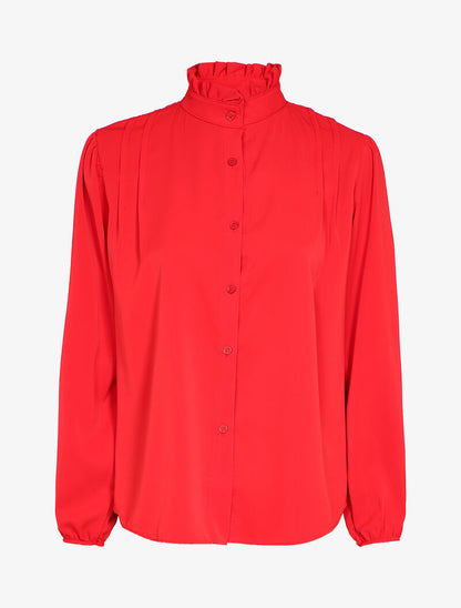 Chemise à col montant à volants - Rouge - 1