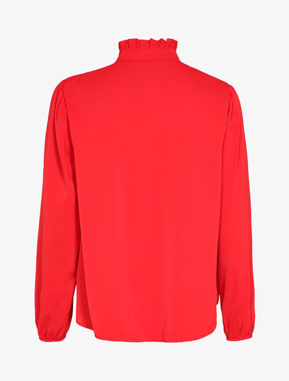 Chemise à col montant à volants - Rouge - 2