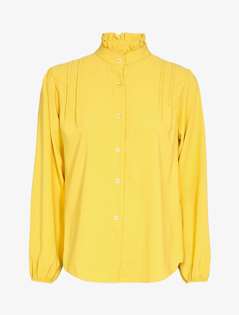 Chemise à col montant à volants - Jaune - 1
