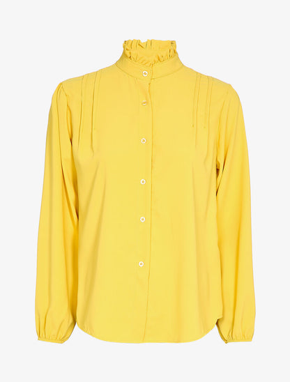 Chemise à col montant à volants - Jaune - 1