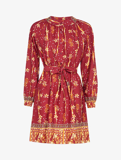 Robe patineuse courte à imprimé fleuri - Bordeaux - 1