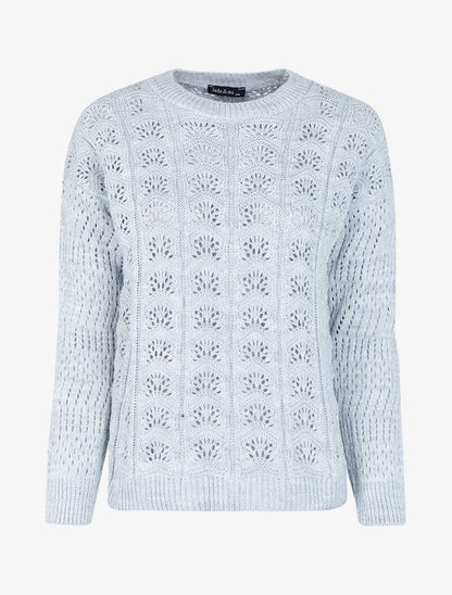 Pull ajouré en maille - Gris clair - 4