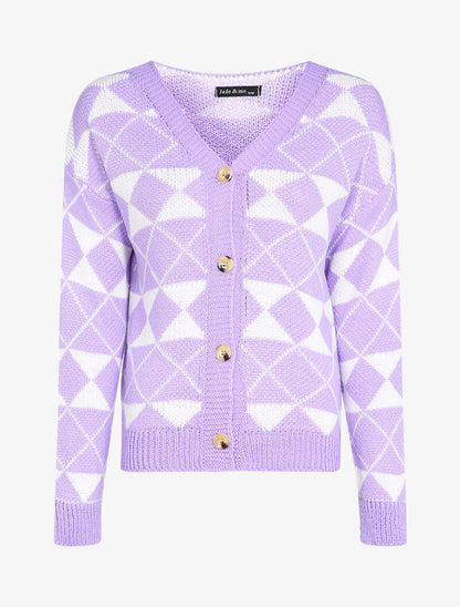 Cardigan à imprimé géométrique et boutons effet corne - Lilas - 1