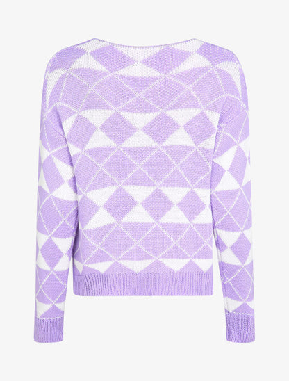 Cardigan à imprimé géométrique et boutons effet corne - Lilas - 2