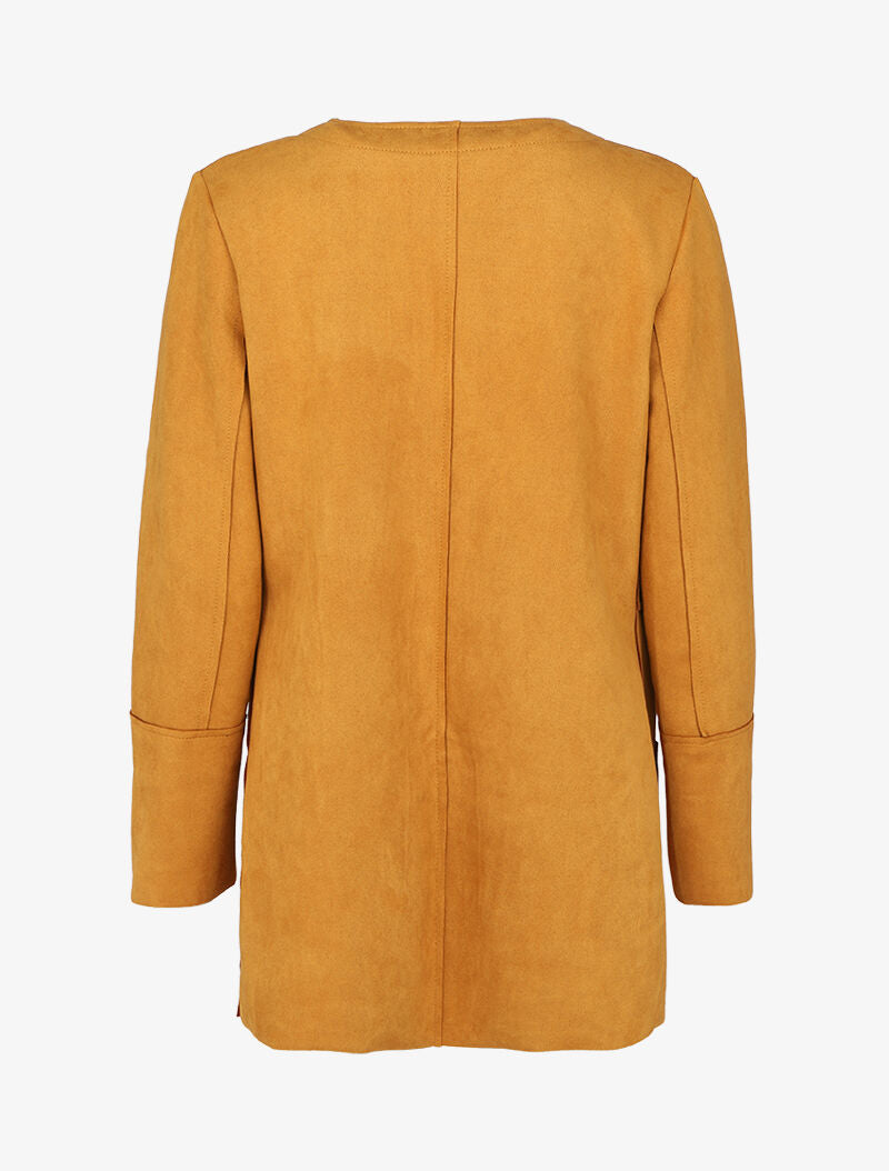 Veste mi-longue à col rond en suédine - Moutarde - 2