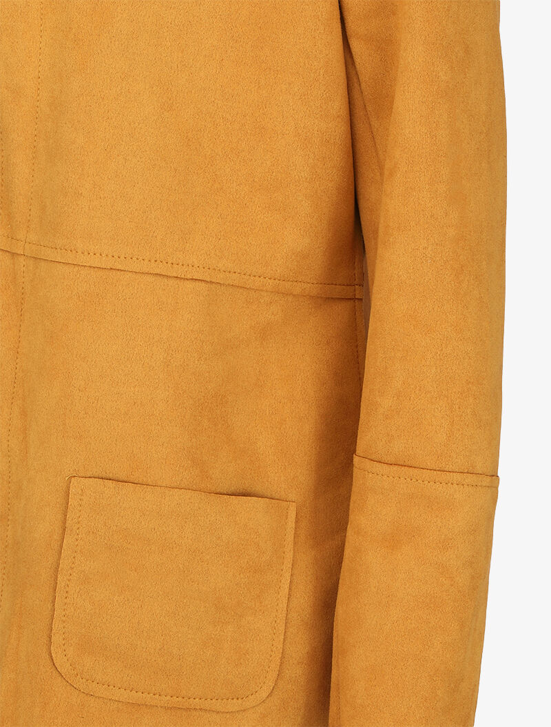 Veste mi-longue à col rond en suédine - Moutarde - 3
