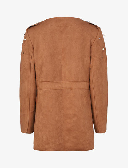 Veste en suédine à perles et liens à nouer - Camel - 2