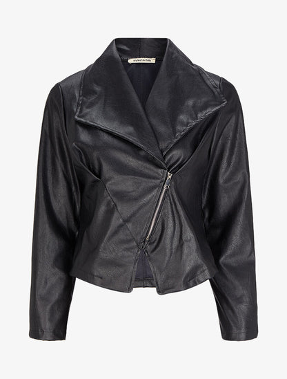 Veste style perfecto en simili à col large - Noir - 4