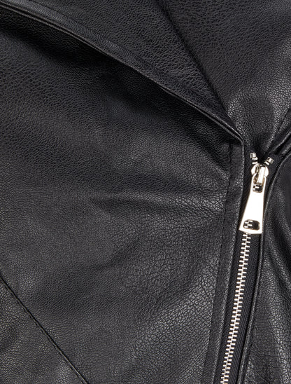 Veste style perfecto en simili à col large - Noir - 3