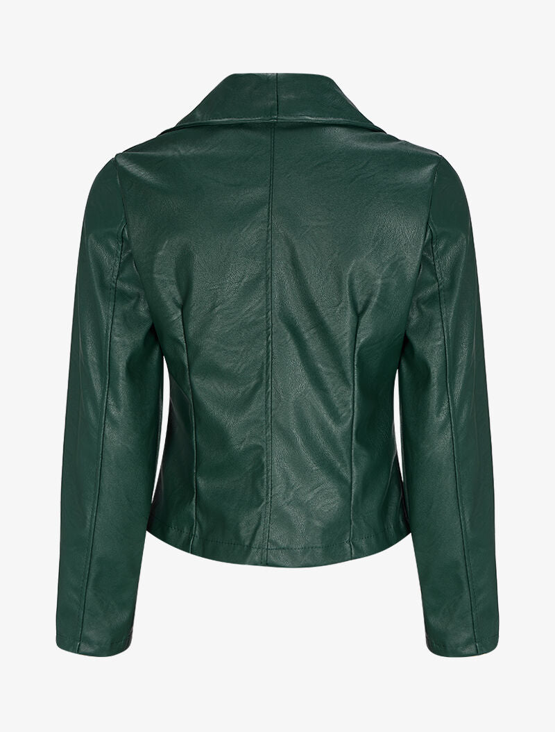 Veste style perfecto en simili à col large - Vert sapin - 2