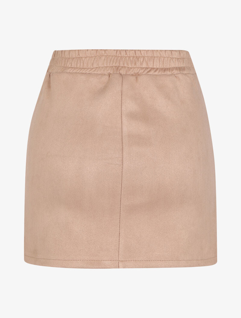 Jupe trapèze en suédine à boucle ronde stylisée - Beige - 2