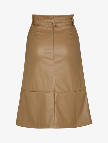 Jupe midi coupe trapèze en simili - Camel - 2