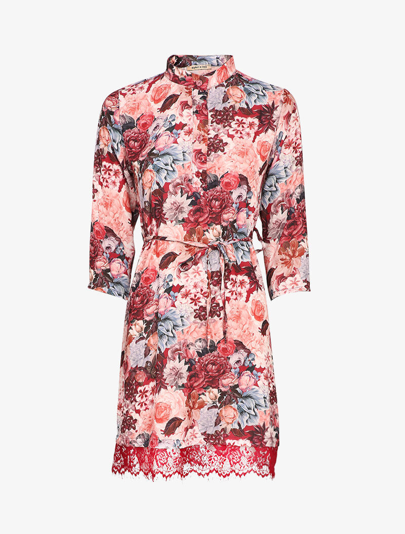 Robe fluide imprimé fleuri - Bordeaux - 1