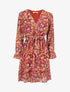 Robe imprimé multi fleurs à col cache-coeur et ceinture - Rouille - 1