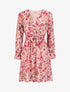Robe imprimé multi fleurs à col cache-coeur et ceinture - Rose - 1