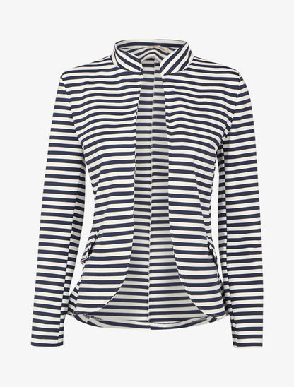Veste à imprimé rayé et col mao - Marine - 1