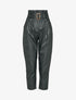 Pantalon carotte à taille empire froncée en simili - Noir - 1