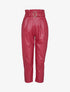 Pantalon carotte à taille empire froncée en simili - Rouge - 3