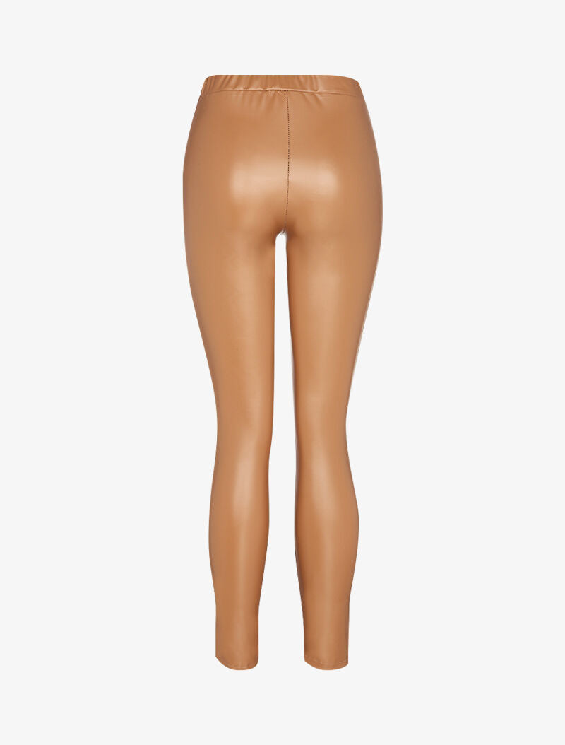 Pantalon slim en simili à triple zips décoratifs - Camel - 2