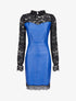 Robe fourreau en simili et dentelle - Bleu électrique - 1