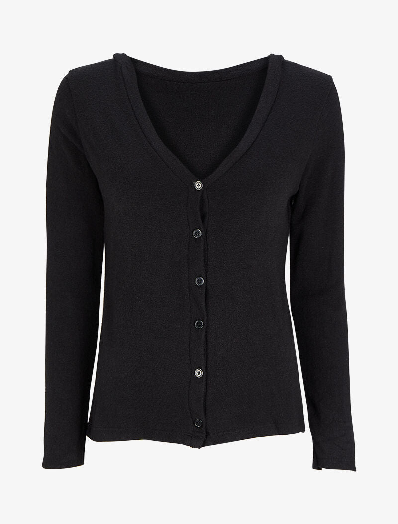 Gilet en maille douce à col V - Noir - 1