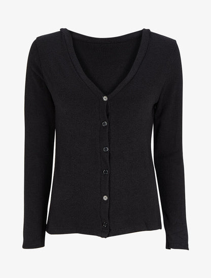 Gilet en maille douce à col V - Noir - 1