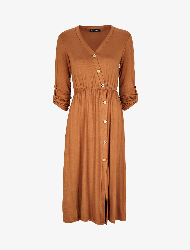 Robe longue à boutons en biais - Camel - 4