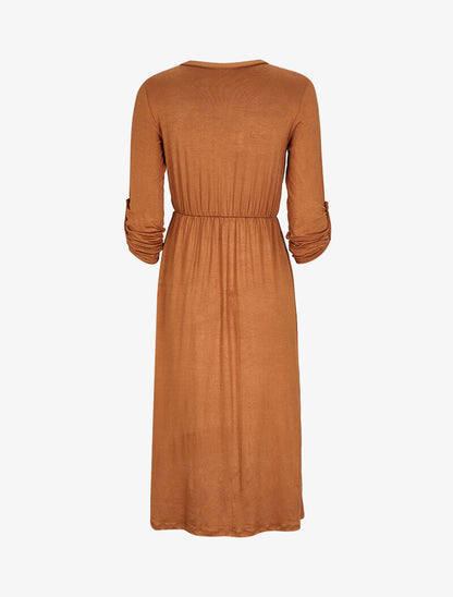 Robe longue à boutons en biais - Camel - 2