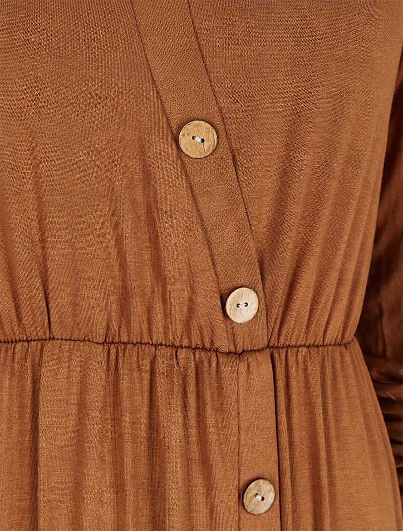 Robe longue à boutons en biais - Camel - 3