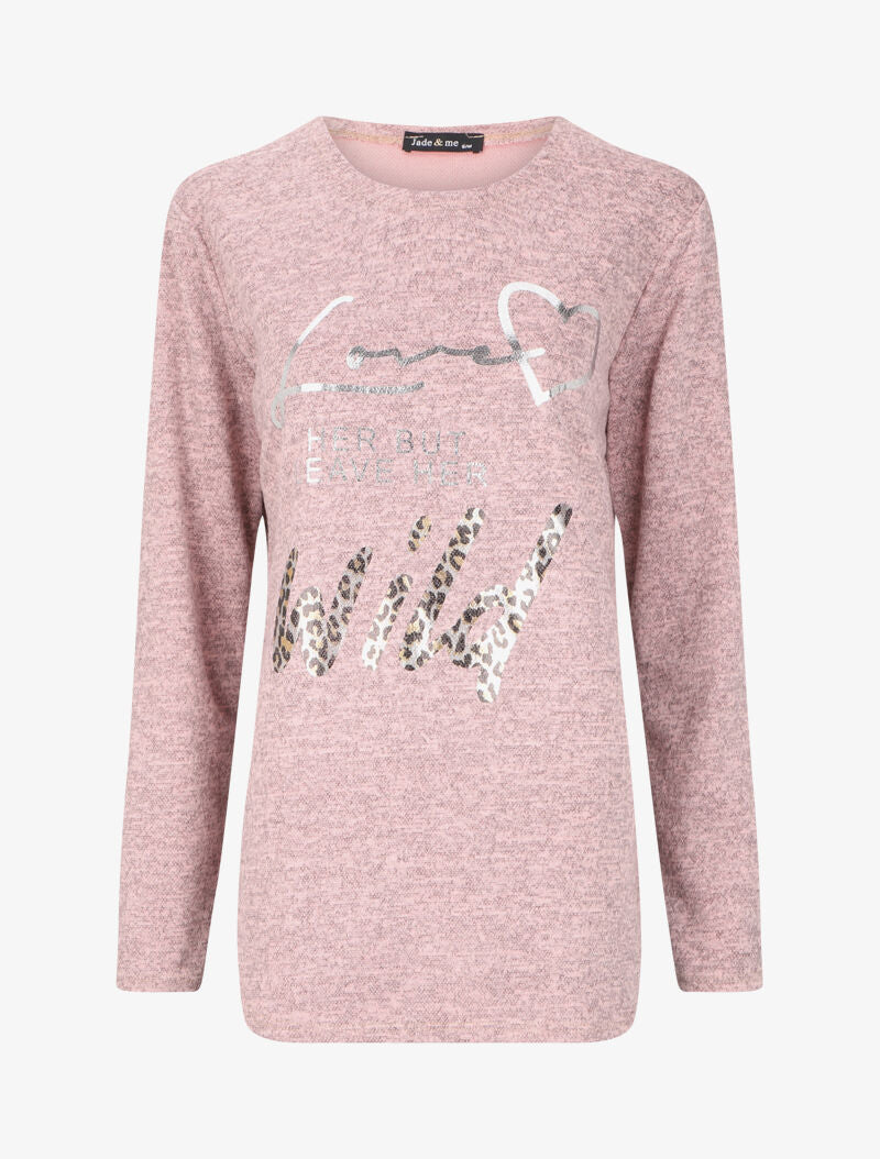 Sweat à message irisé et motif léopard - Rose - 4