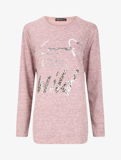 Sweat à message irisé et motif léopard - Rose - 4