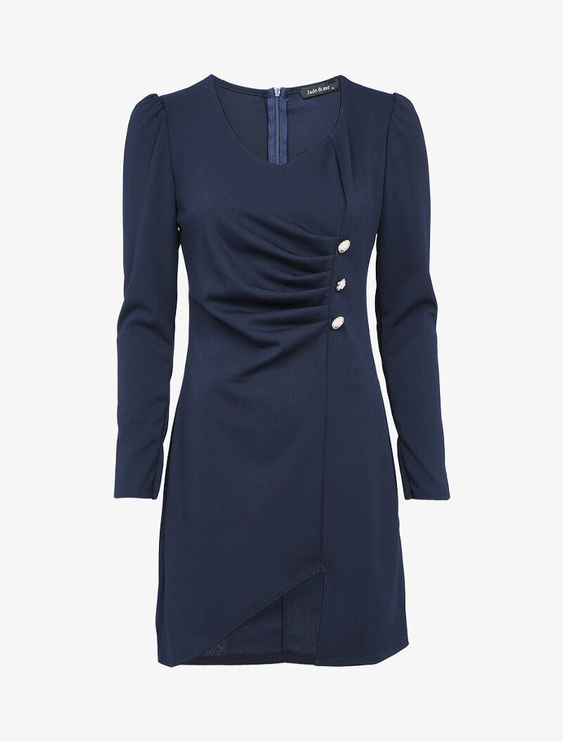 Robe drapée à boutons stylisés - Bleu marine - 3