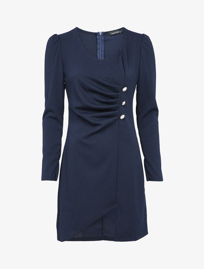 Robe drapée à boutons stylisés - Bleu marine - 3