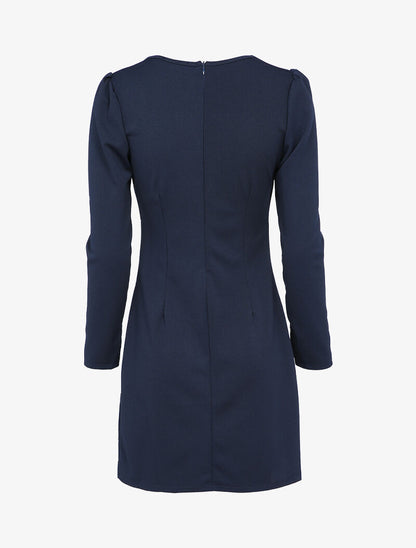 Robe drapée à boutons stylisés - Bleu marine - 2
