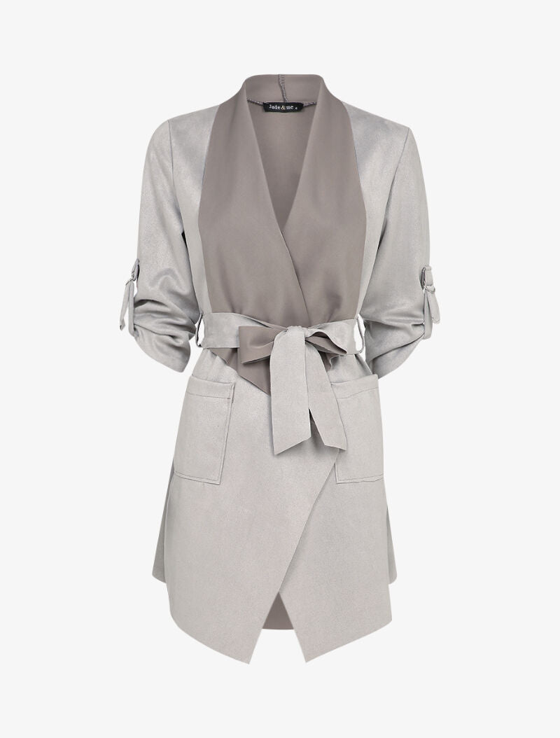 Veste en suédine à manches 3/4 à sangles - Gris clair - 1