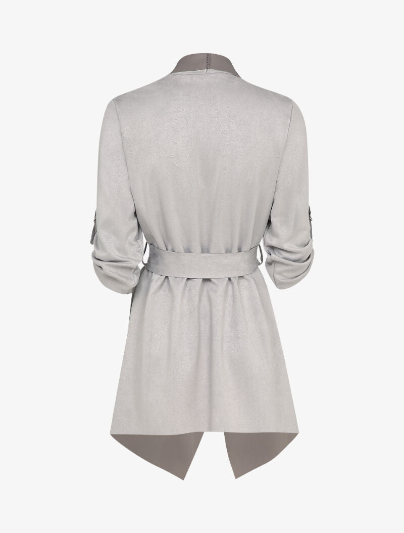Veste en suédine à manches 3/4 à sangles - Gris clair - 2