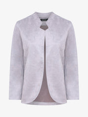 Veste en suédine à col biseauté et bords arrondis - Gris clair - 3