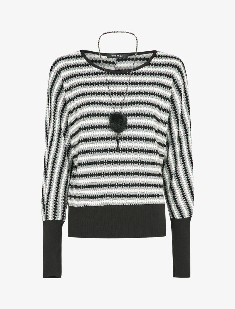 Pull col bateau à imprimé géométrique - Gris clair - 1